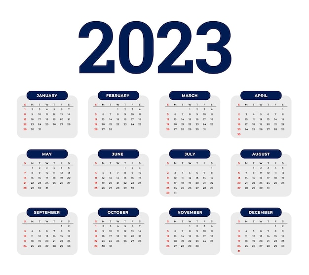 Vettore gratuito calendario della pagina 2023 in stile minimal per il nuovo anno