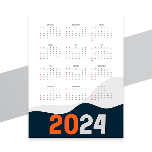 Free vector minimal style 2024 new year calendar layout for office desk or wall vector