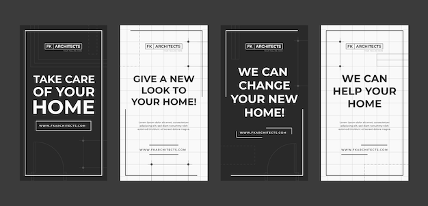 Vettore gratuito modello di storie di instagram di architetto in stile minimal