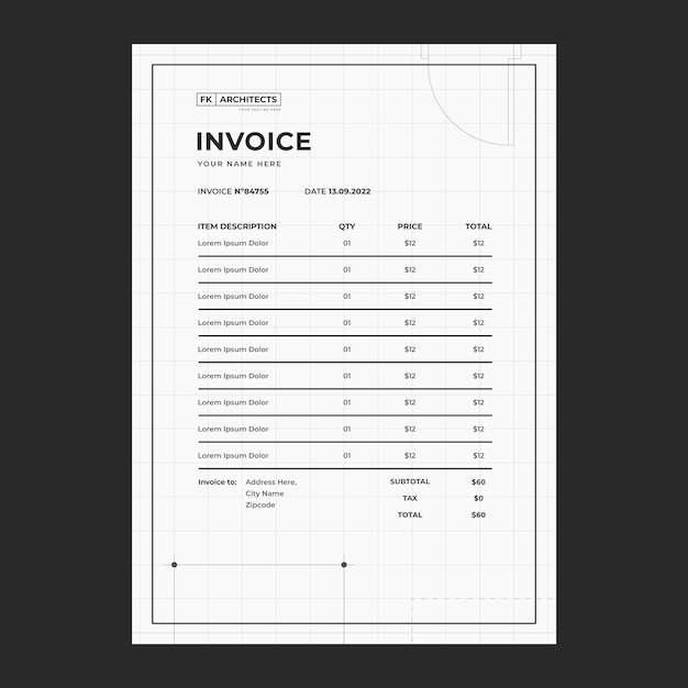 Minimal style architect invoice template