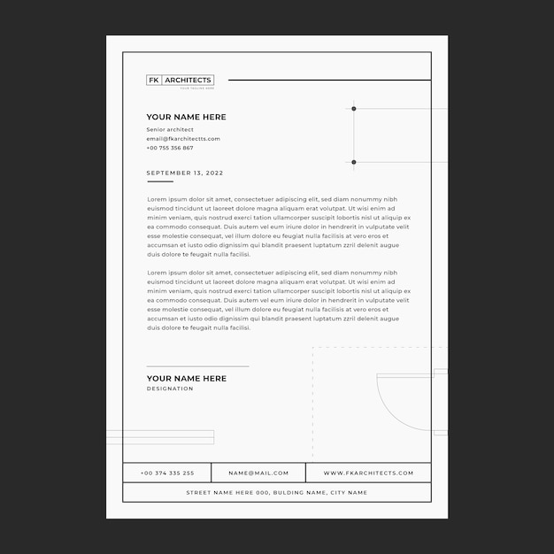 Free vector minimal style architect letterhead template