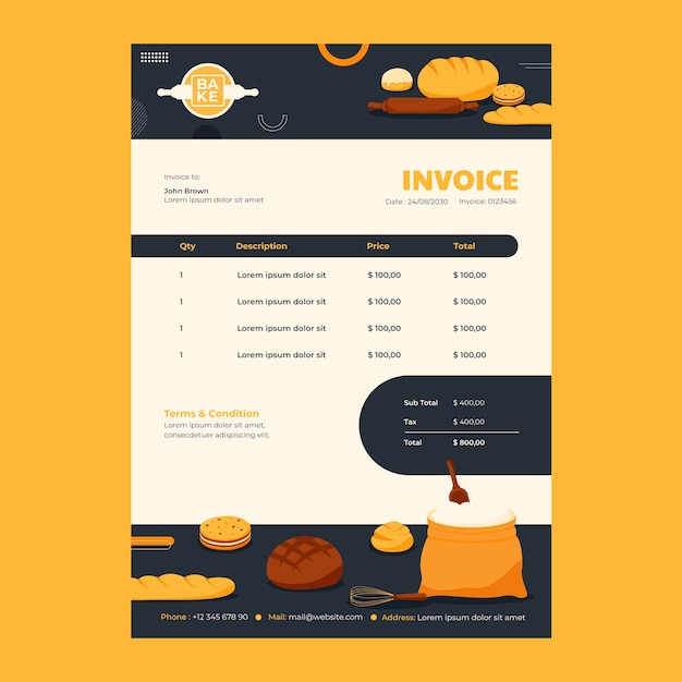 최소한의 스타일 베이커리 상점 송장 템플릿