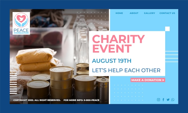 Free vector minimal style charity event landing page