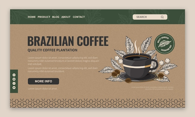 Vettore gratuito pagina di destinazione della piantagione di caffè in stile minimal