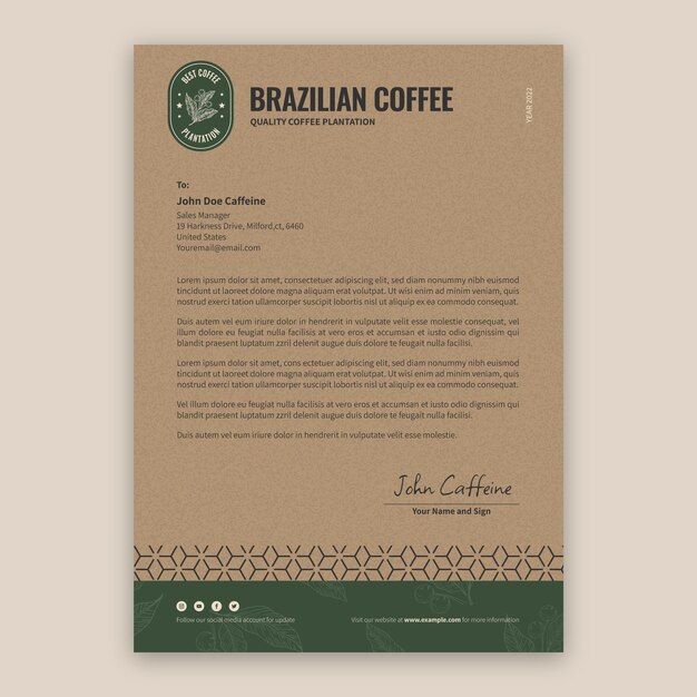 Minimal style coffee plantation letterhead template