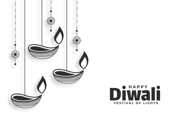 Minimal style diwali greeting banner with hanging diya design