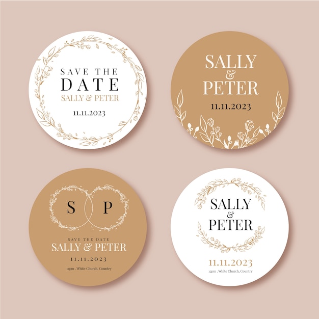 Free vector minimal style wedding labels template