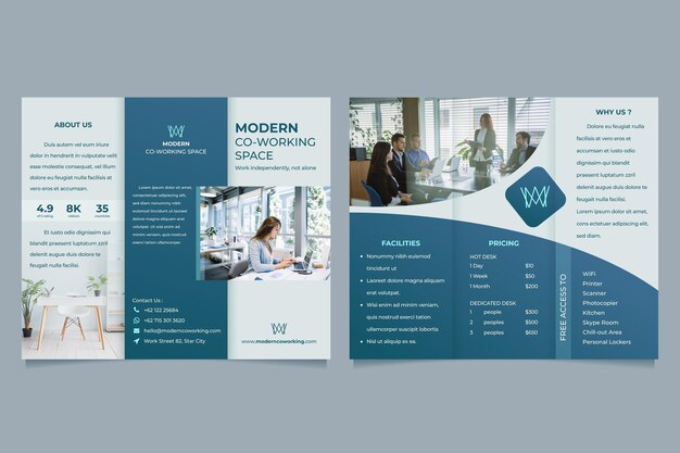 Free vector minimal trifold brochure template with picture