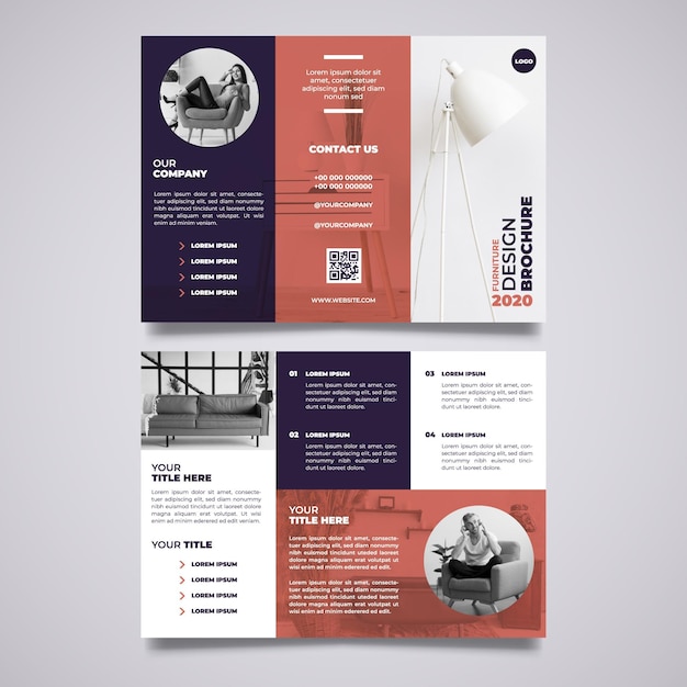 Free vector minimal trifold brochure template with picture