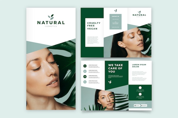 Free vector minimal trifold brochure with woman avatar