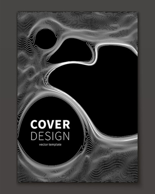 Free vector minimal ultra thin line bubble fluid geometry covers design geometric minimalistic fractal foam cool trendy black abstract backdrop for banner poster flyer etc vector template