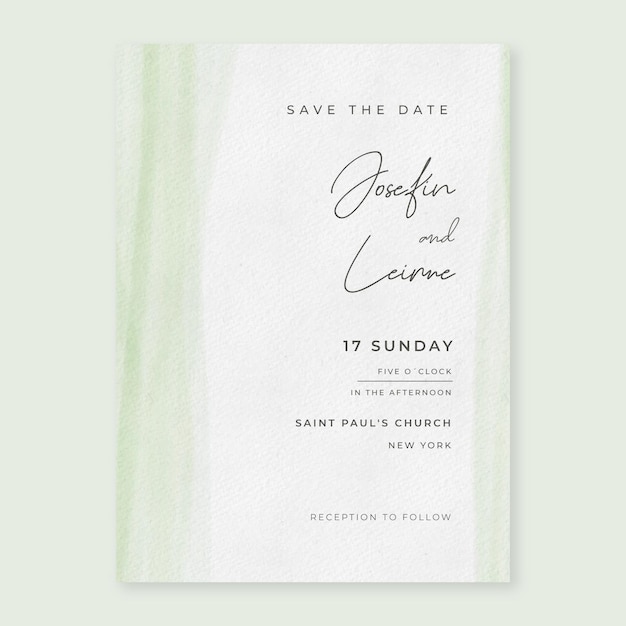 Free vector minimal watercolor wedding invitation