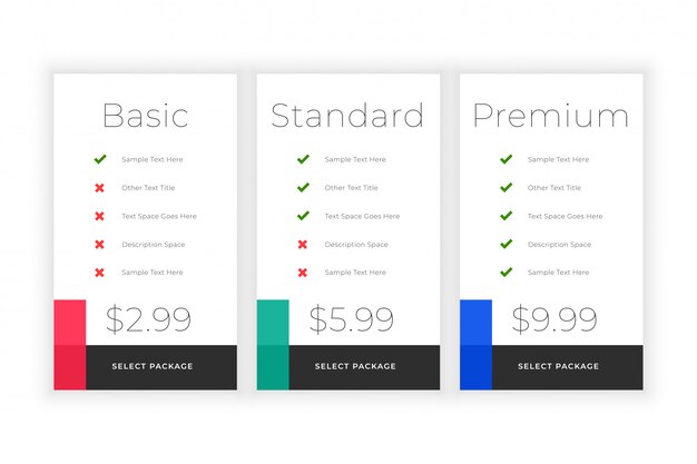 Minimal web plans and pricing comparision template