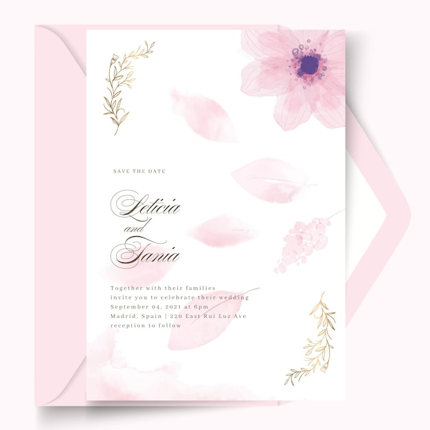 Минимальный дизайн свадебной открытки с цветочным шаблоном
