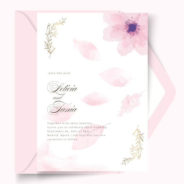 Minimal wedding card design with flower template