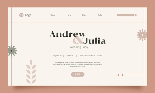 Free vector minimal wedding celebration landing page