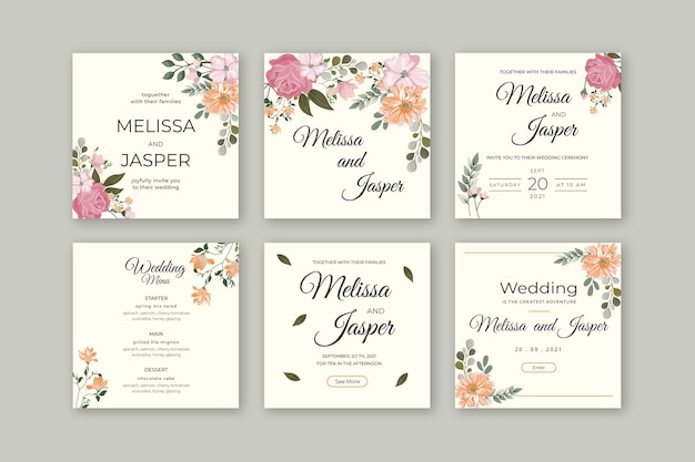 Free vector minimal wedding instagram posts