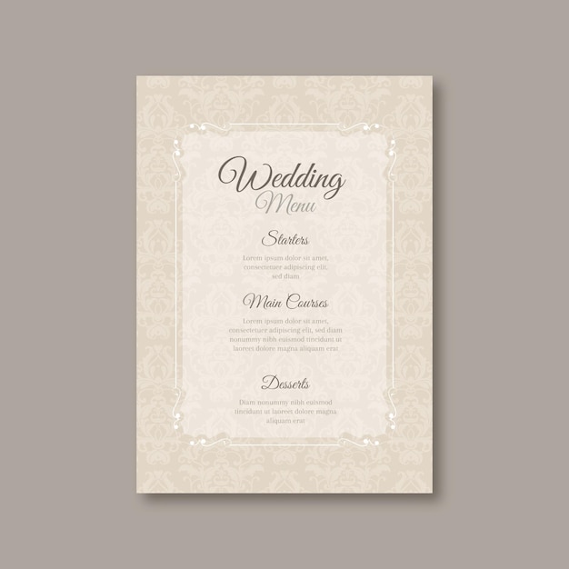 Free vector minimal wedding menu template