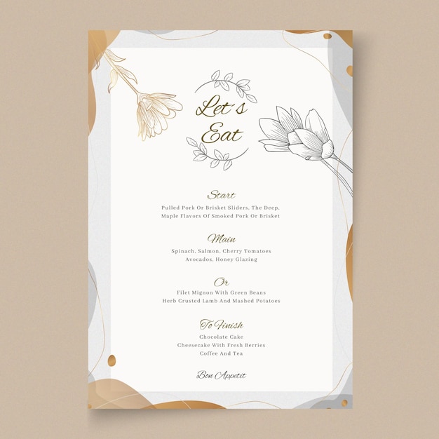 Бесплатное векторное изображение Минимальный шаблон свадебного меню