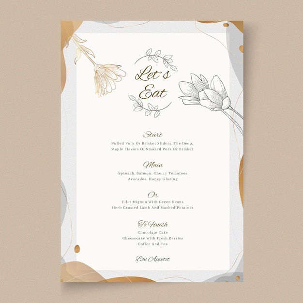 Minimal wedding menu template