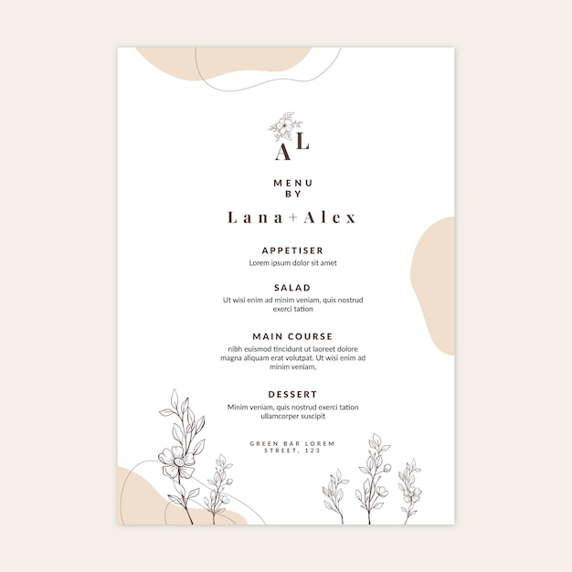 Free vector minimal wedding menu template