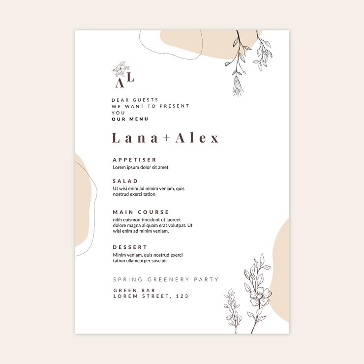 Free Vector minimal wedding menu template