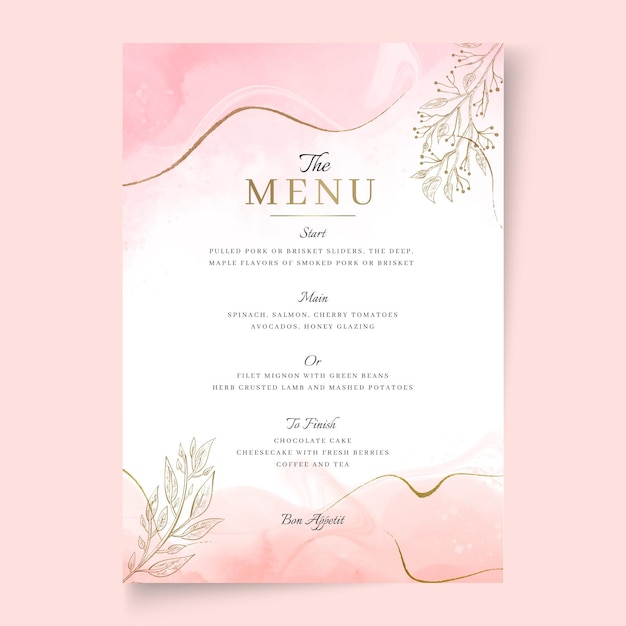 Minimal wedding menu template