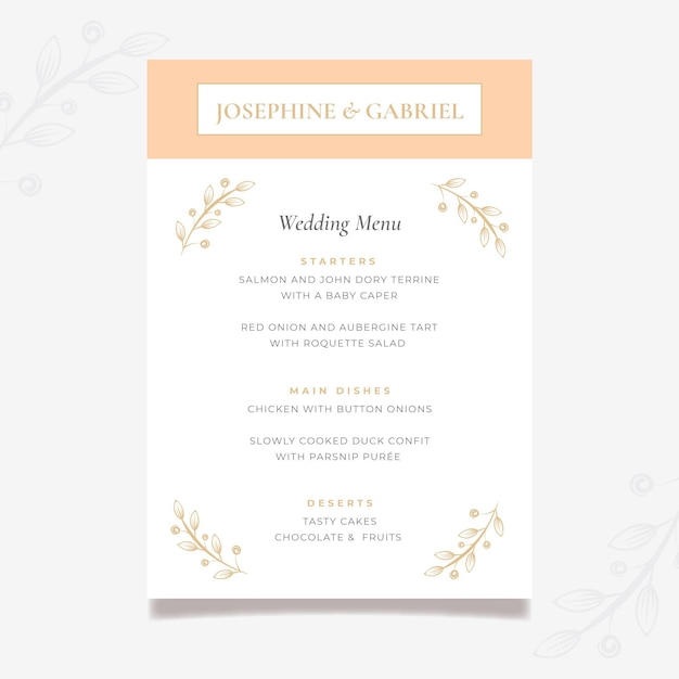 Free vector minimal wedding menu