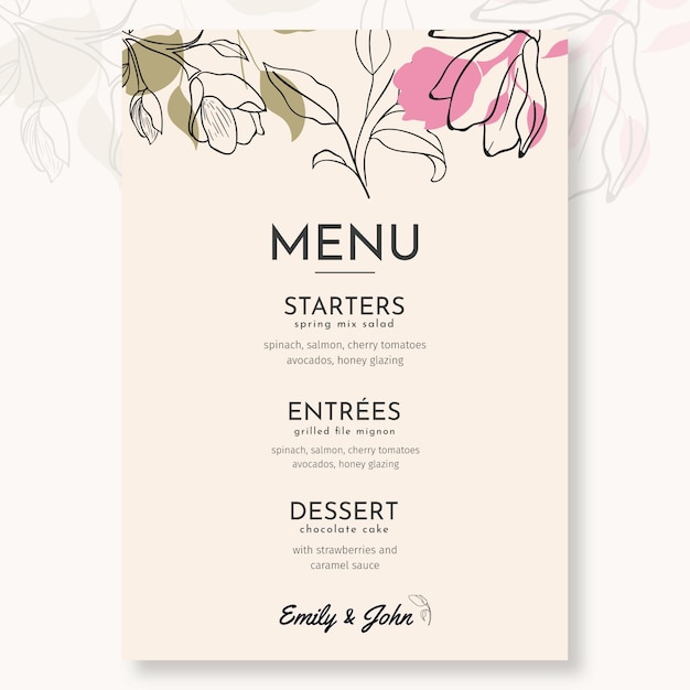 Free vector minimal wedding menu