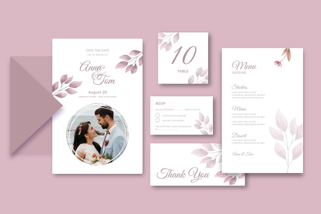 Minimal wedding stationery collection template