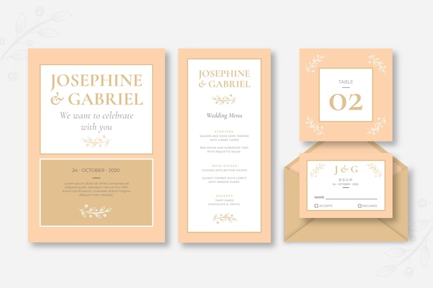 Free vector minimal wedding stationery collection