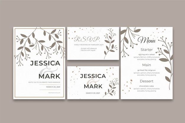 Free vector minimal wedding stationery collection