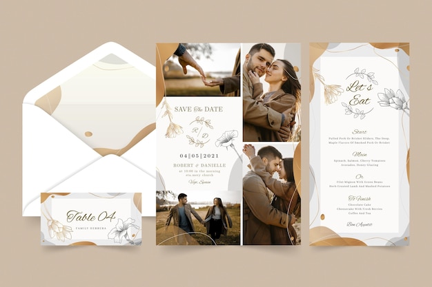 Free vector minimal wedding stationery collection