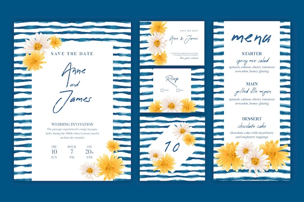 Free vector minimal wedding stationery collection