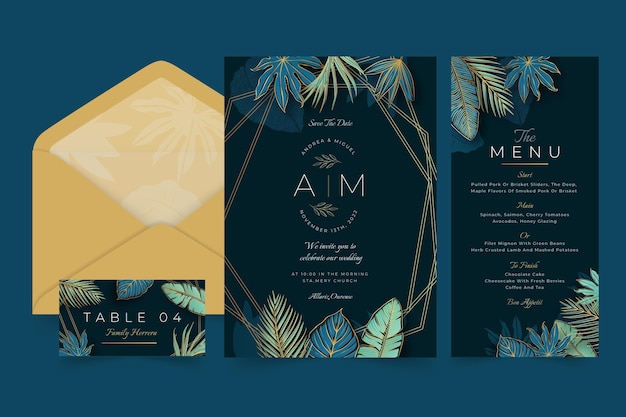 Free vector minimal wedding stationery collection