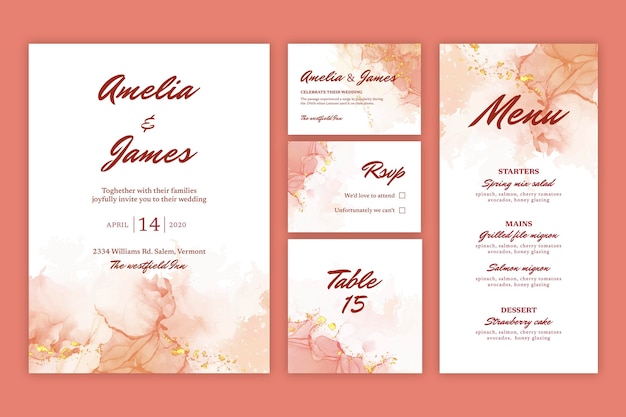 Free vector minimal wedding stationery collection