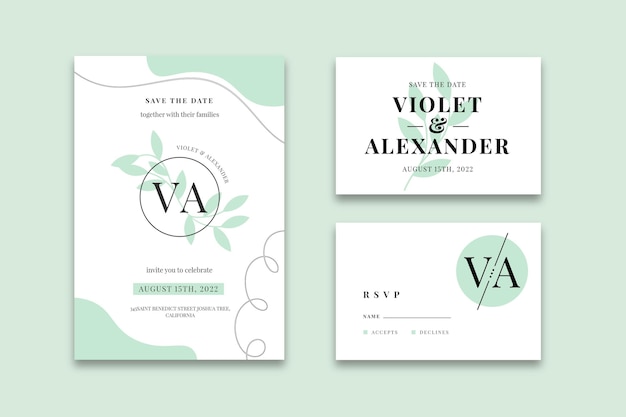 Free vector minimal wedding stationery collection