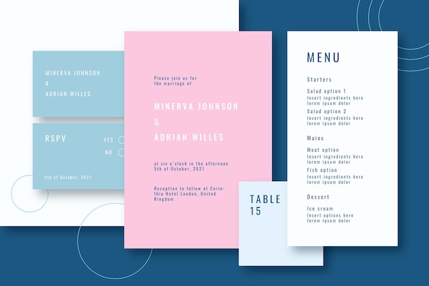 Free vector minimal wedding templates stationery set design