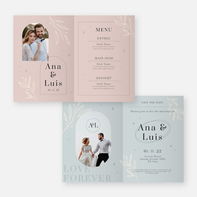 Minimal wedding with leaves brochure