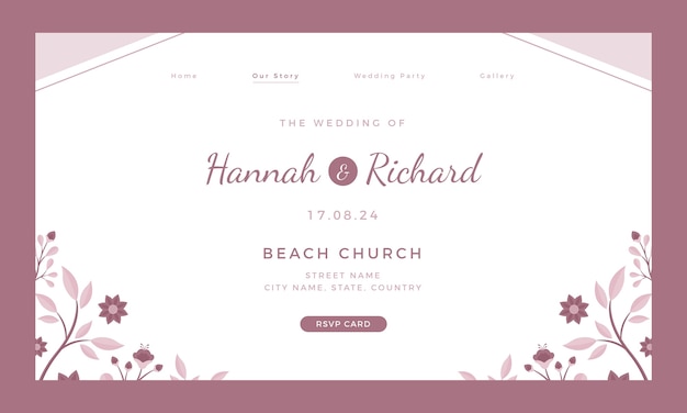 Free vector minimal wedding with leaves landing page template