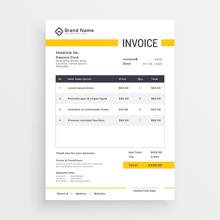 Free Vector minimal yellow invoice template vector design