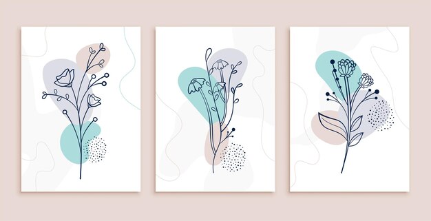 Minimalist abstract flowers and leaves line art posters design