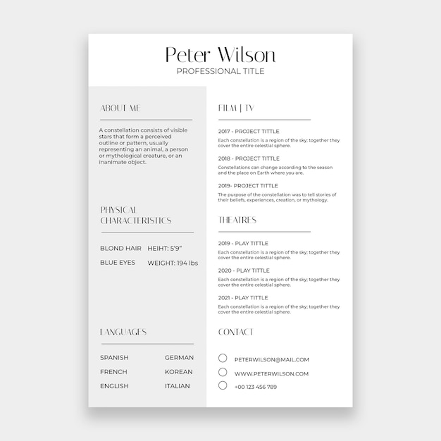 Free vector minimalist acting resume