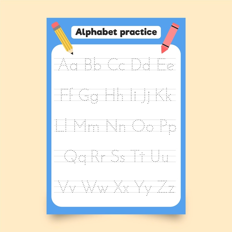 Free Vector minimalist alphabet tracing template with pencils
