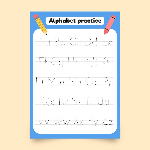 Minimalist alphabet tracing template with pencils