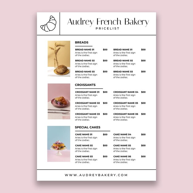 minimalist audrey french bakery price list