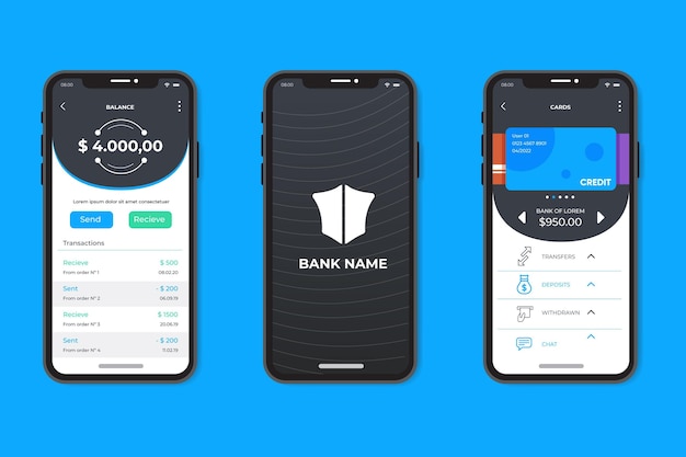 無料ベクター シンプルな銀行アプリのインターフェース