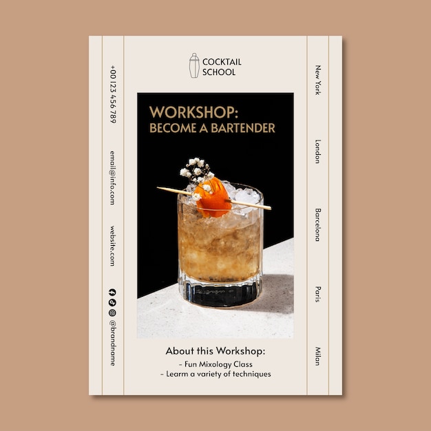 minimalist bartender workshop flyer