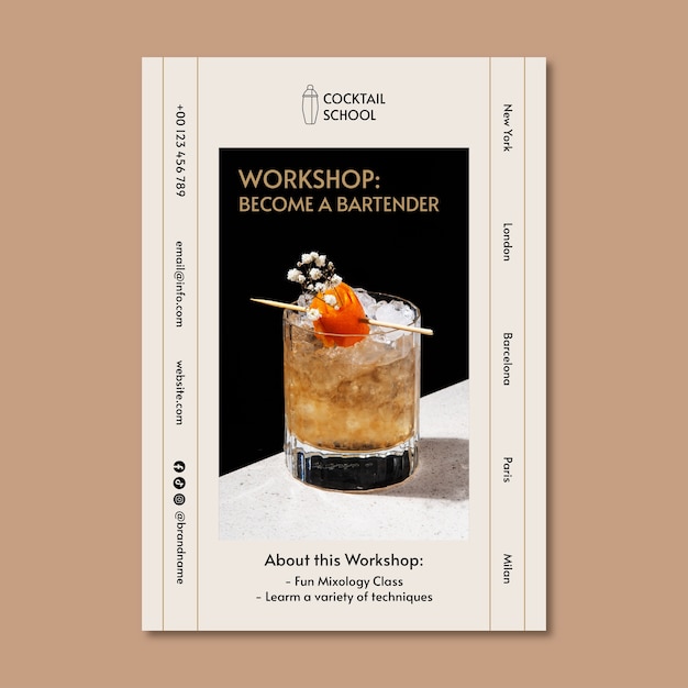 Minimalist bartender workshop flyer