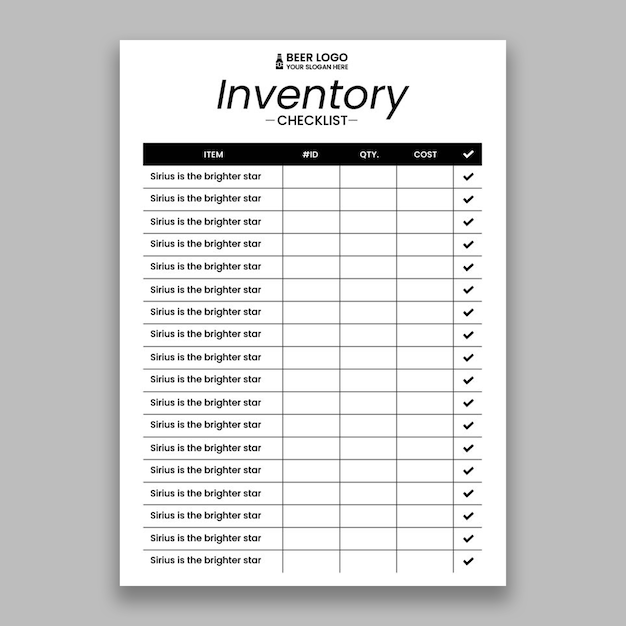 Minimalist beer inventory checklist